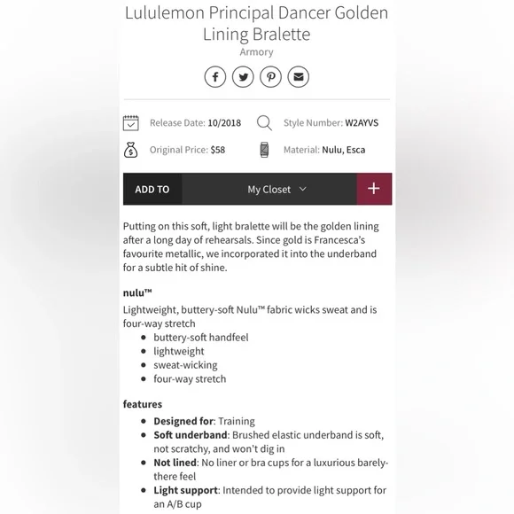 Lululemon | Light Army Green Principal Dancer Golden Lining Bralette - Picture 4 of 8